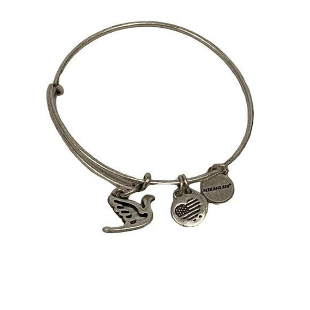 Alex and Ani Dove Charm Bangle Anitque Silver